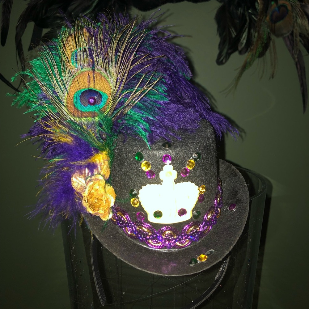 Mardi Gras headband mini feathered hat 🎩